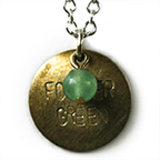 Bronze Necklace Enscribed with 'Forever Green' and a Green Bead