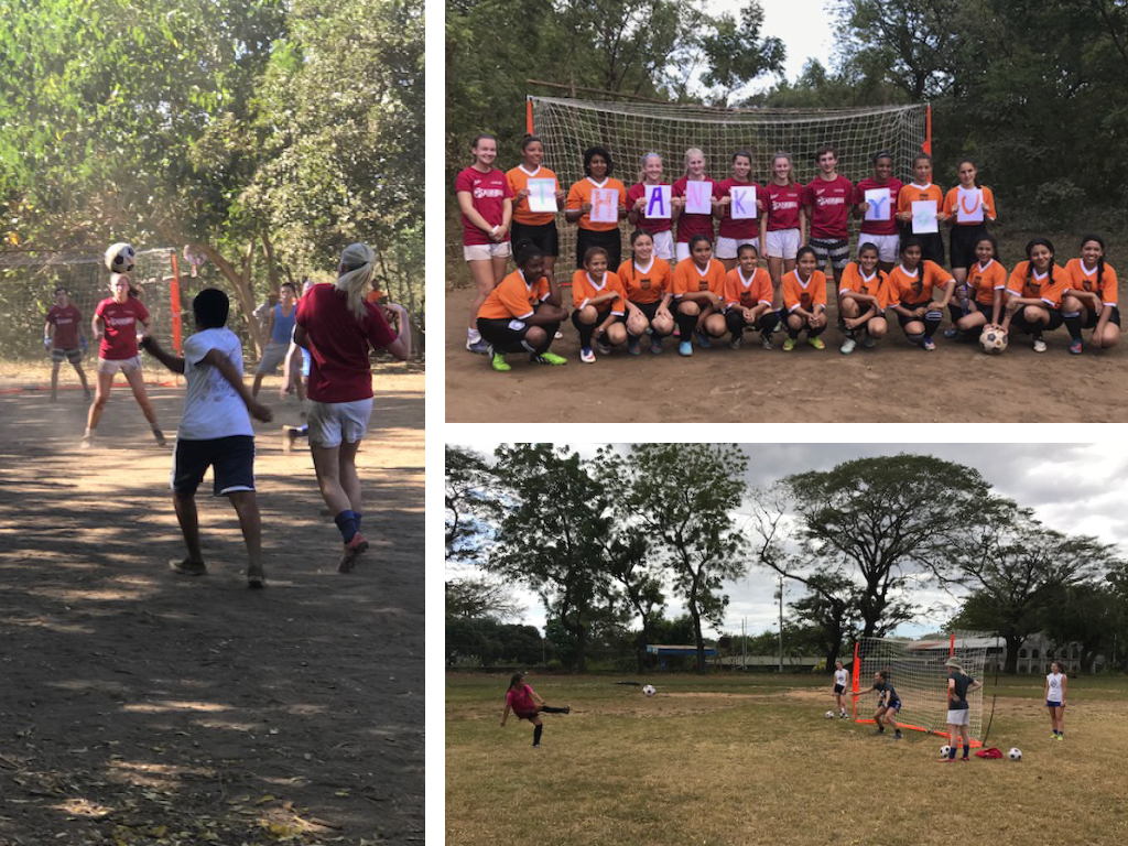 Isla Horscroft playing soccer with the girls' team she helped build in San Carlos, Nicaragua