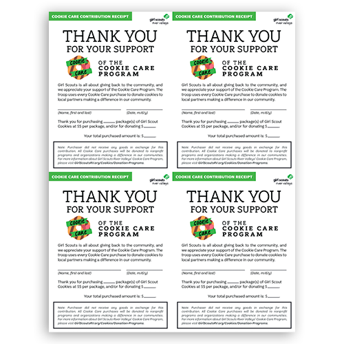 Donation Program Receipts print sheet
