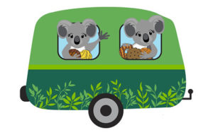 Koalas carrying cookies in a camper