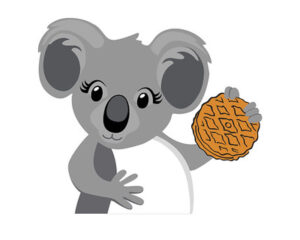 Katie the Koala holding a Peanut Butter Sandwich Girl Scout Cookie