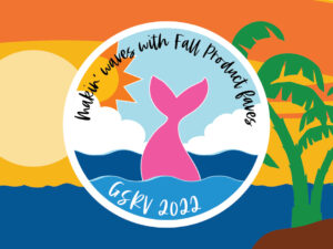 Circle button with text, Makin' Waves with Fall Product Program, GSRV 2022 on tropical background