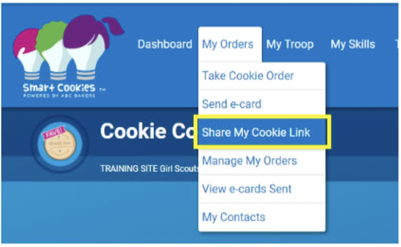 Share My Cookie Link in the Smart Cookies dashboard 